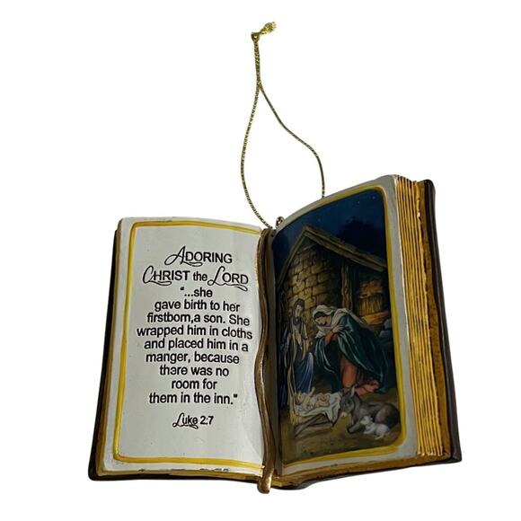 Vintage Holy Bible Christmas Ornament Nativity Scene Luke 2:7 Religious Decor - Picture 1 of 6